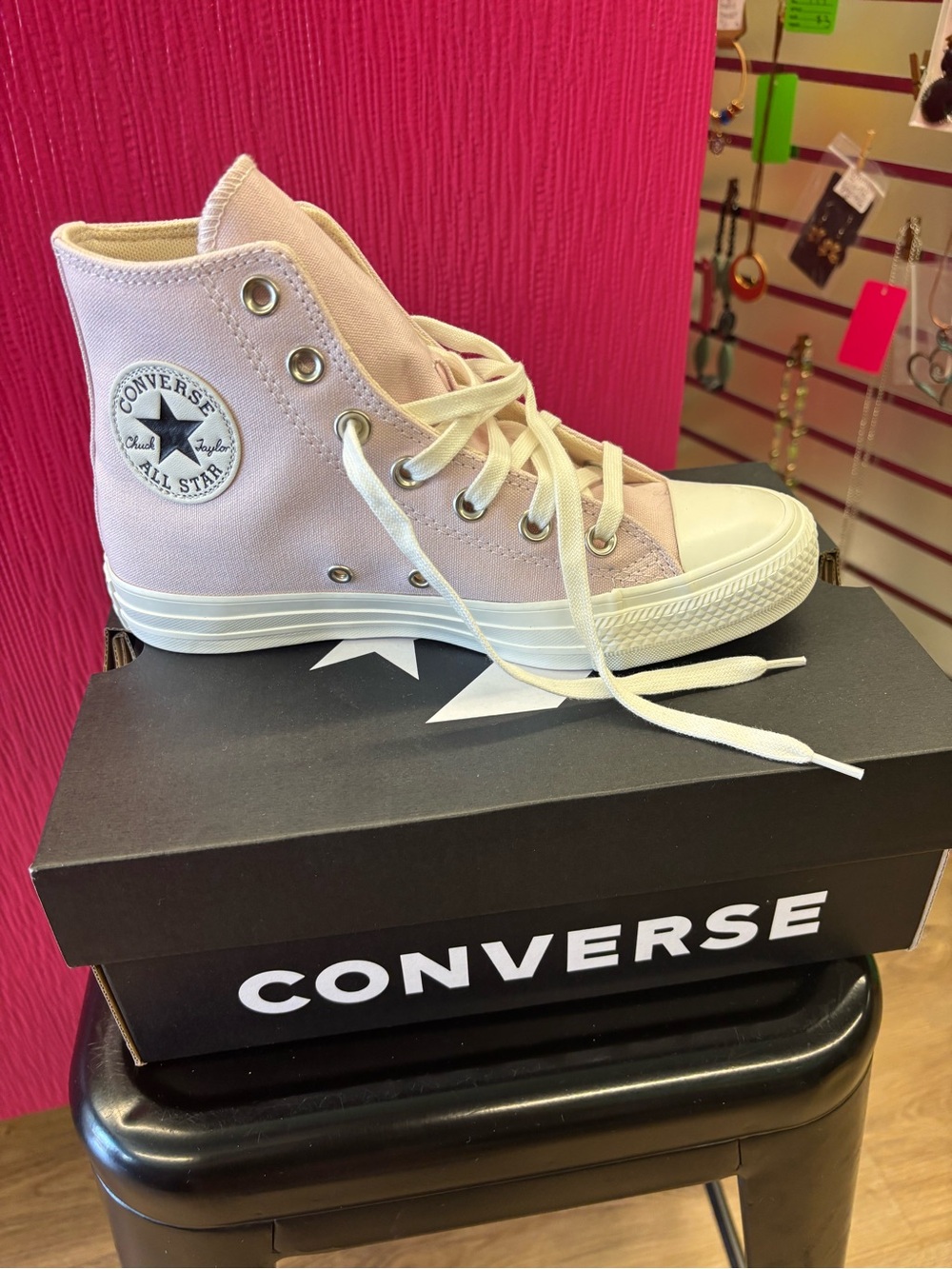 Converse High Top Sneakers in Light Pink and White